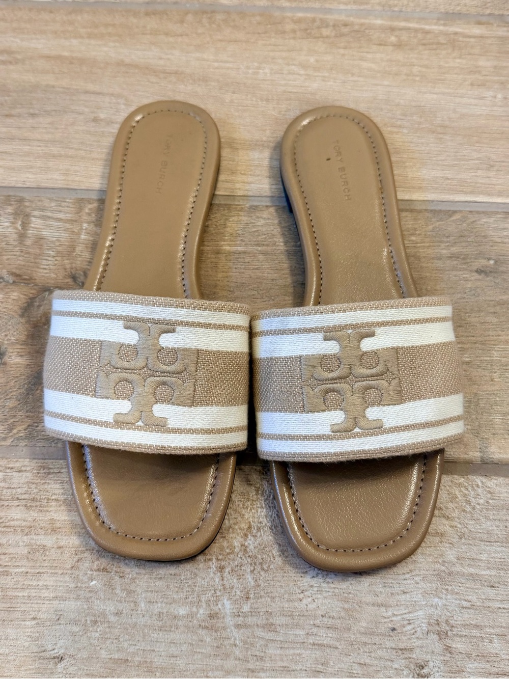 Tory Burch Double T Jacquard Slide Sandals